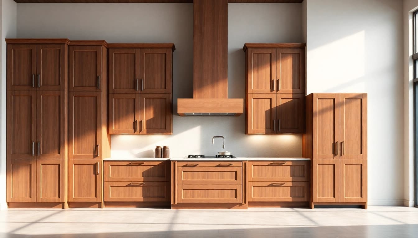Craft stunning custom cabinets that enhance your kitchen's elegance with rich wood finishes.